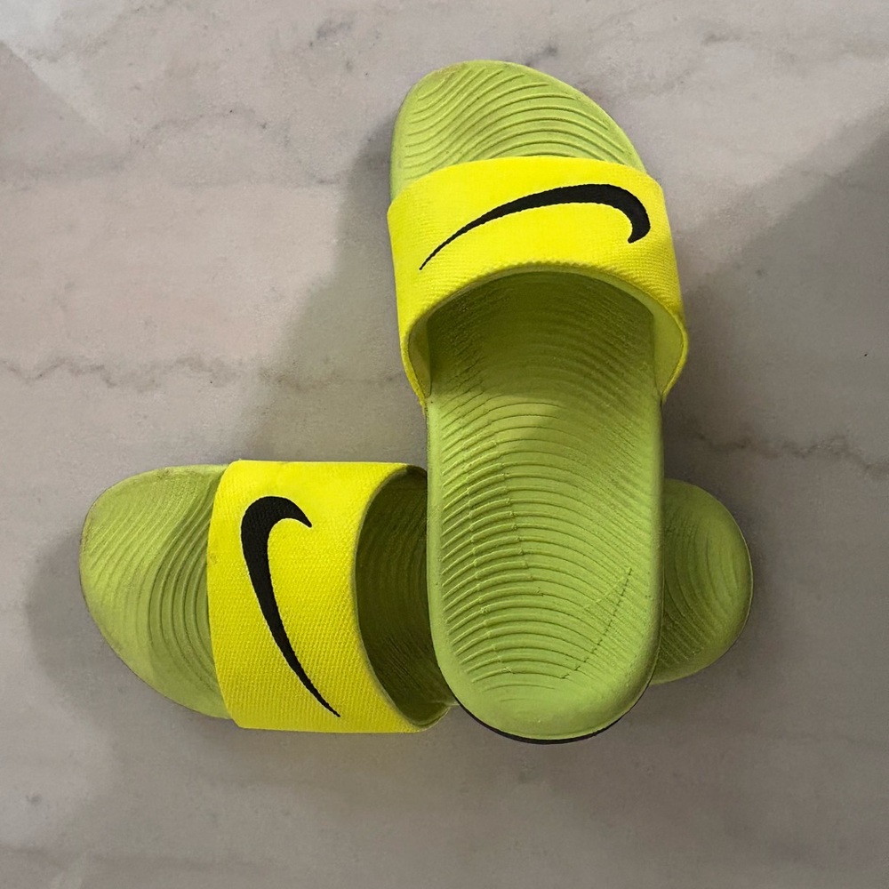 Nike Neon Yellow Slides with Black Logo